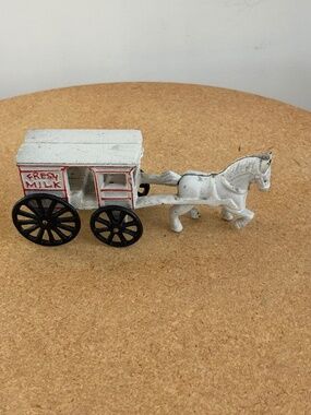 Vintage Cast Iron Horse Drawn Fresh Milk Wagon